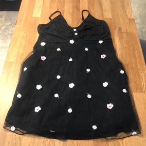 SHEIN 1XL Black Dress with Embroidered Flowers